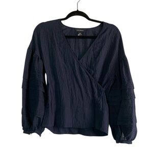 Club Monaco navy cross over front blouse